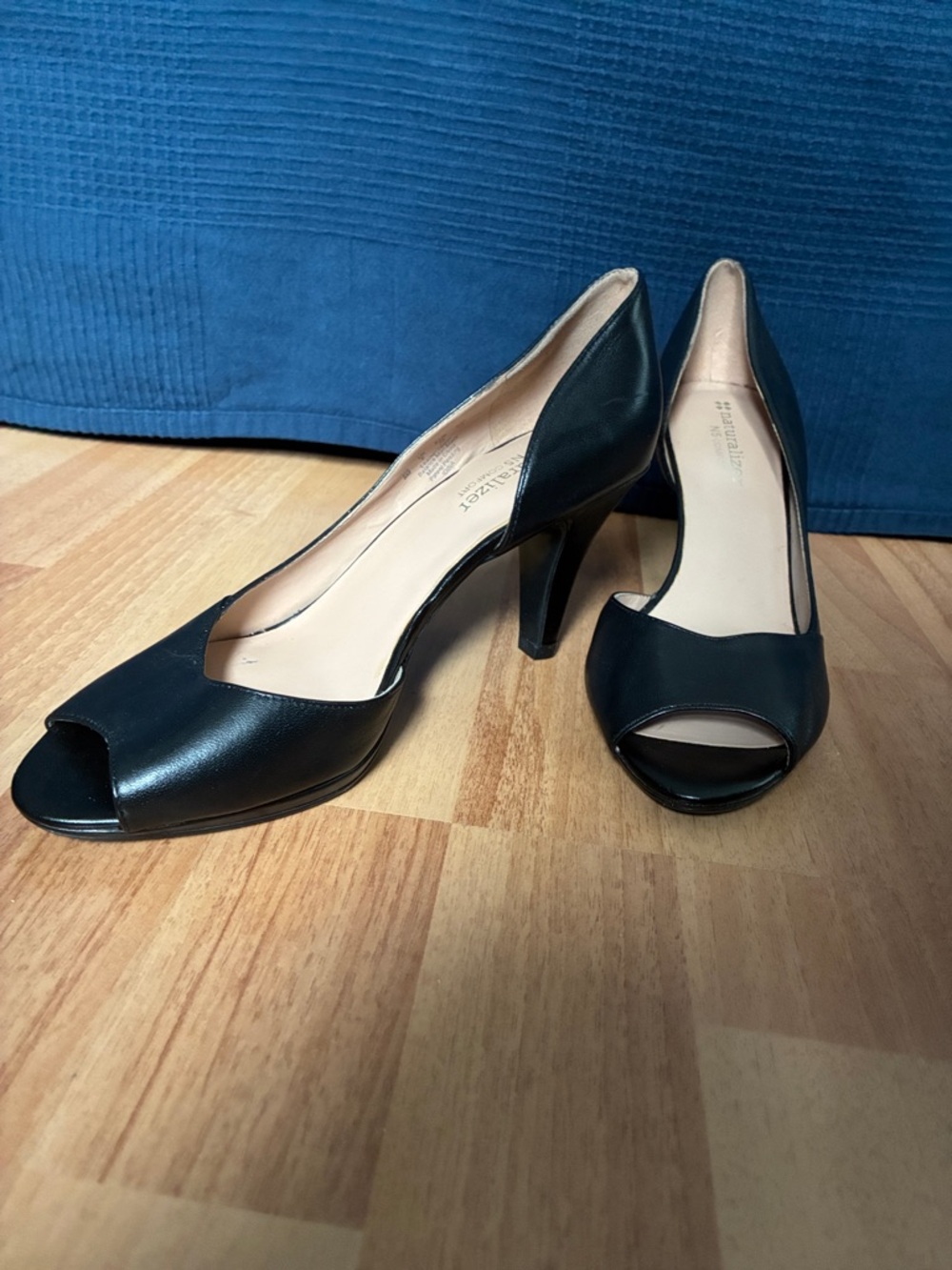 Naturalizer Black Leather Peep-Toe Heels